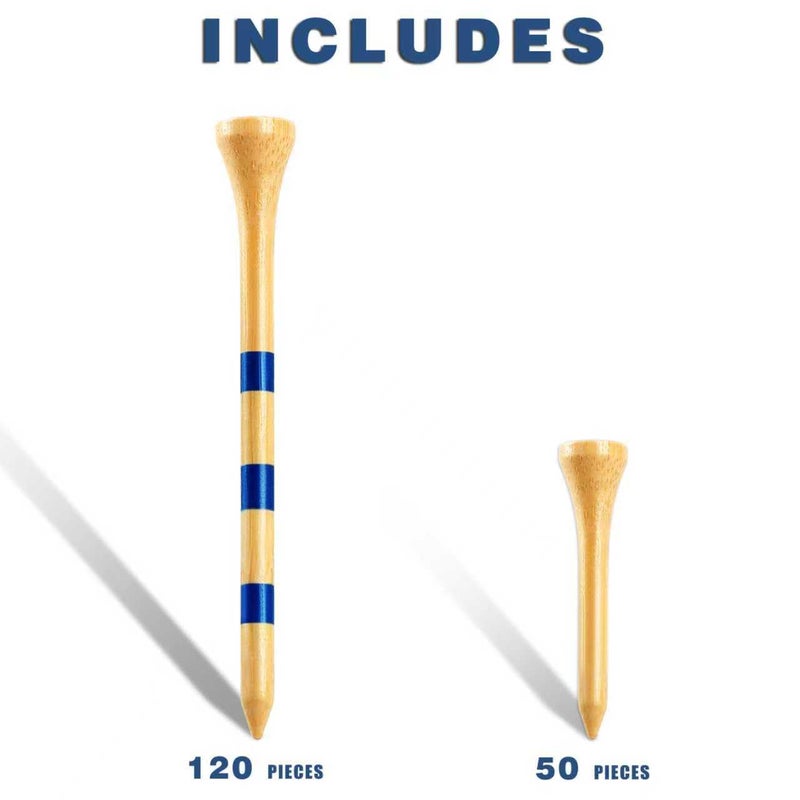 CHAMPKEY Premium Bamboo Golf Tees Pack of 170-120 Pcs Long Tees with 50 Pcs Short Tees Assorted Pack - Friendly Biodegradable Material Golf Teeï¼ˆ3-1/4"ï¼‰ - Image 2